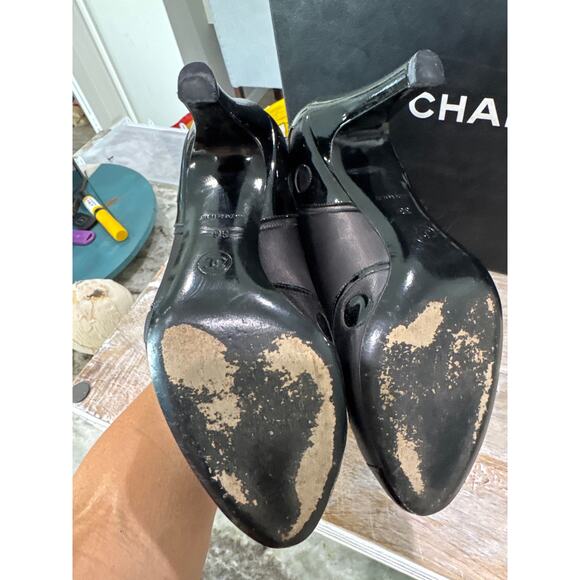 Chanel Short Boots Pumps Coco Mark Leather Black Size 38 US 8 3” Heel - Picture 5 of 10